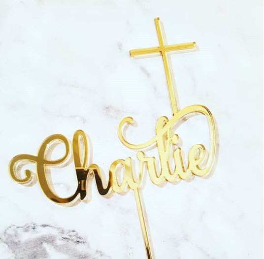 Name & Cross Cake Topper